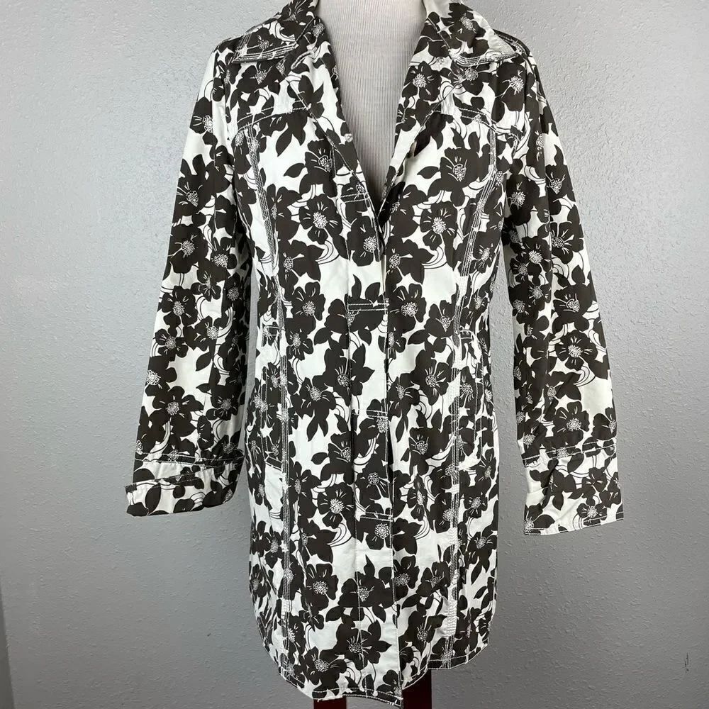 Eddie Bauer Brown and White Floral Rain Jacket Size S EUC